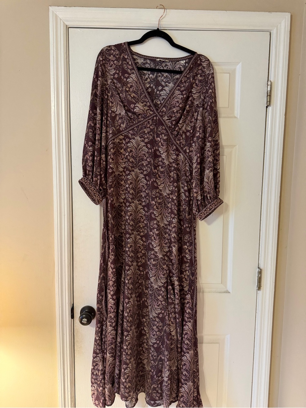 Women's Long Floral Wrap Dress in Plum